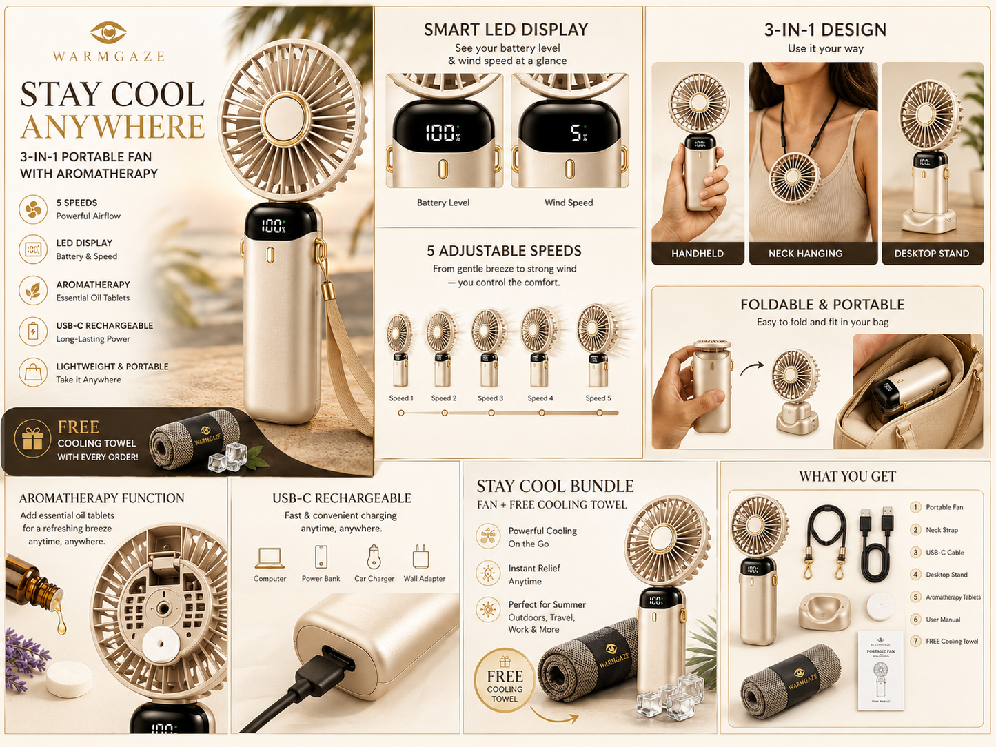 WarmGaze 3-in-1 Aromatherapy Cooling Fan Bundle